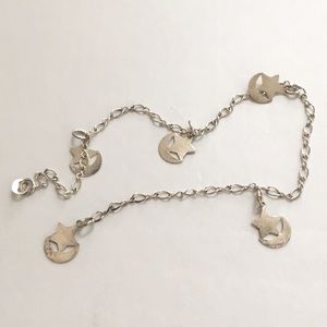Vintage 925 moon & star charm anklet
